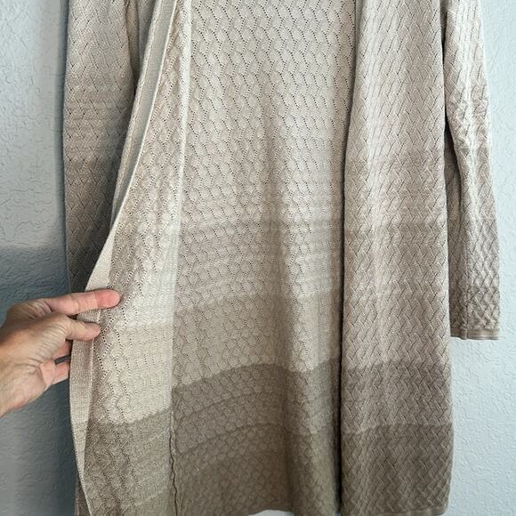WHBM Tan Brown Longline Open Cardigan Sweater Textured Weave Neutral Minimalist - Picture 4 of 6